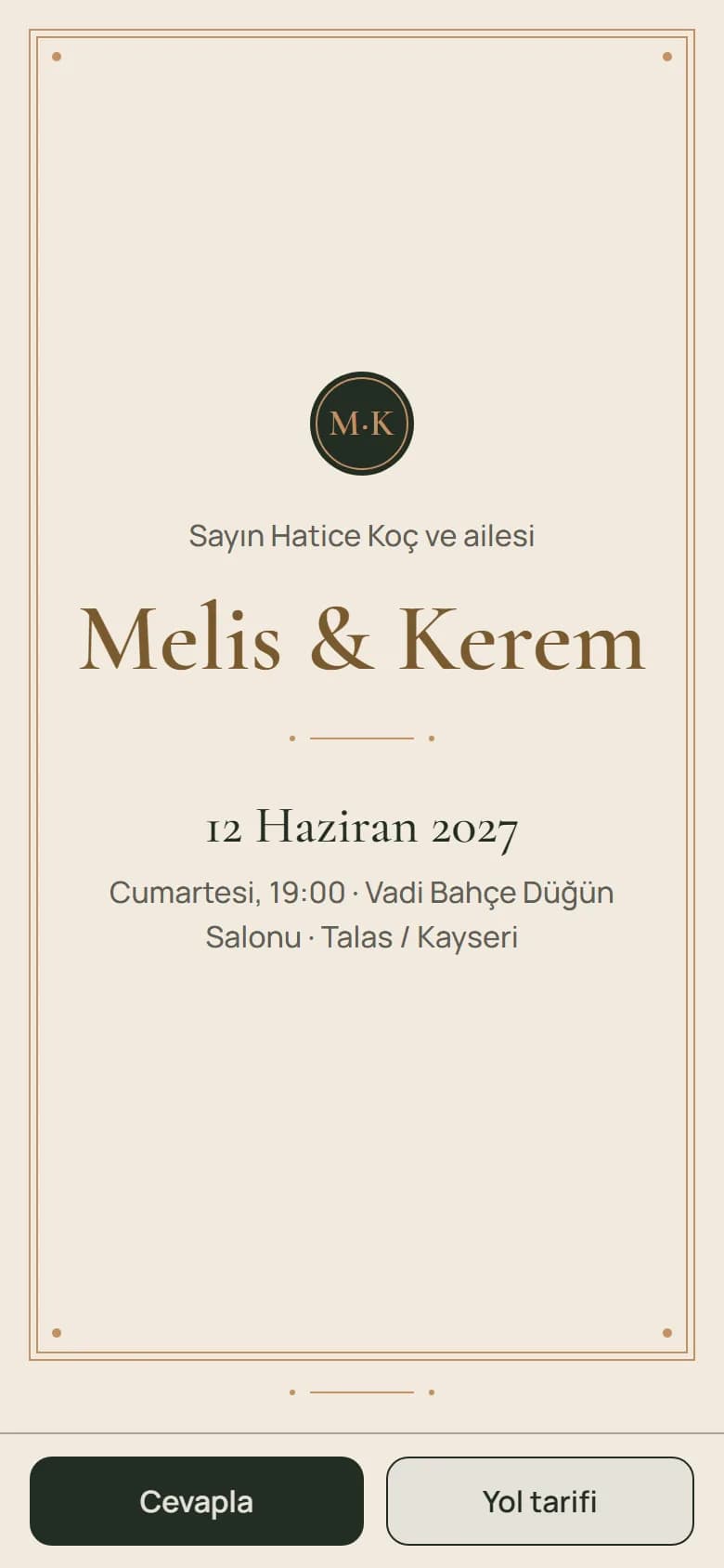 Klasik şablonu — davetiye ilk ekranı